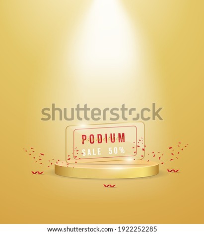 Abstract Empty gold podium on pedestal 3d vector background with circular for product presentation. cosmetics stand minimal, banner, sale, copy space, branding