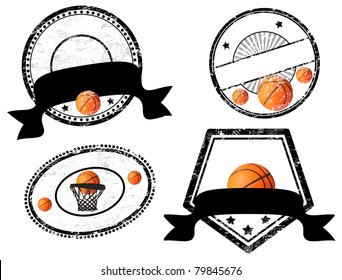 Abstract empty grunge rubber stamp set with space for text,  basketball theme, vector illustration