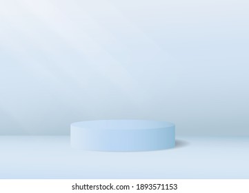 Abstract Empty podium on sky blue 3d vector background with podium and circular podium for product minimal presentation. cosmetics stand, banner, sale, copy space