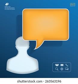 Abstract empty speech bubble and businessman icon. Vector info graphic background for template design.
