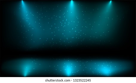 abstract of empty stage with illuminated spotlights or Several bright projectors  for scene lighting effects . can be used for display or montage your products