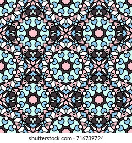 Abstract endless backdrop. Round multicolor texture in rose, blue and violet colors. Mandala seamless background