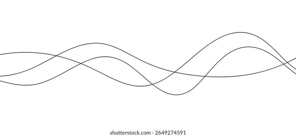 Abstract endless continuous wavy lines with a curve on a white background, vector, sound wave. Modern, simple, minimalistic background element for decoration, banner, label, cover, poster, web page