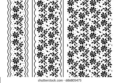 Abstract Endless Pattern, Black And White Ornamental Border In Vector, Daisy Seamless Pattern, Damask Fabric Print, Wallpaper Design Template, Hand Drawn Element