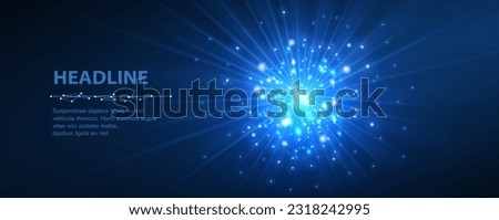 Abstract energy ball explosion on blue. Electric energy power, plasma technology, plasma light, new energy concept.