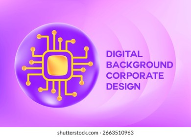 Fondo Abstractas de la tecnología de la eficacia de la energía, gradiente púrpura del color, burbuja brillante 3D con el icono de la IA, diseño corporativo futurista para las presentaciones, infografías, Ilustración vectorial