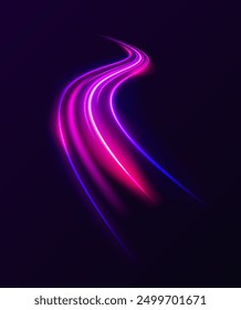 Abstract energy in the form of stripe, arc, curl and zigzag in neon colors with light effect. и Acceleration speed motion on night road. Bright sparkling background.	