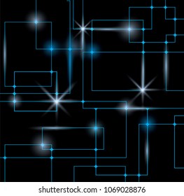 Abstract energy lines with lights on blue background.  Futuristic techno texture. Power vein light tech pattern.