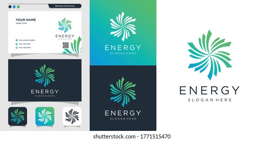 Resumen del logotipo de energía y diseño de tarjetas de visita. solución, positivo, moderno, energético, icono, Vector Premium