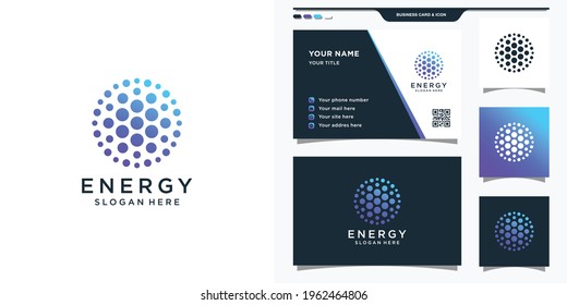 Abstract energy logo with dot icon. Sun solar energy logo and business card design Premium Vector