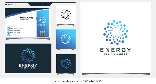 Abstract energy logo with dot style. Sun energy logo illustration and business card design Premium Vector