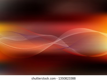 Abstract energy red and yellow color light horizontal on dark background with lines wave curve . Technology concept. Vector illustration