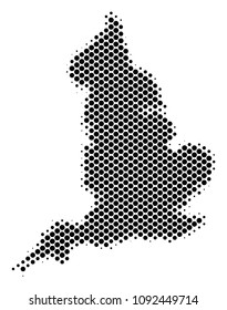 Abstract England map. Vector halftone geographic scheme. Cartographic pixel composition. Schematic England map is constructed with regular sphere point grid.
