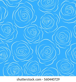 Abstract english roses seamless pattern on a blue backgroud.