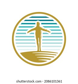 Abstract Engraved Person Standing Logo Vector Illustration.