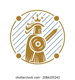 Abstrakte Vektorgrafik des mit Gravuren versehenen Kriegerlogos.