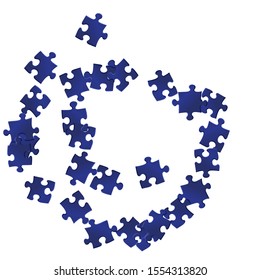Abstract enigma jigsaw puzzle dark blue pieces vector background. Group of puzzle pieces isolated on white. Challenge abstract concept. Game and play symbols.