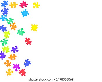 Abstract enigma jigsaw puzzle rainbow colors pieces vector background. Group of puzzle pieces isolated on white. Problem solving abstract concept. Jigsaw pieces clip art.