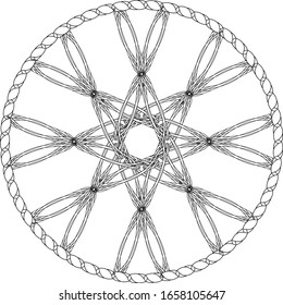 abstract entwined wheel with octagonal star in knotted circle