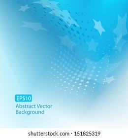 Abstract EPS10 Smooth Cool Blue Swirl of Stars Background with plenty of copy space.