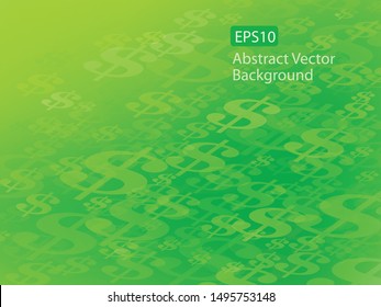 Abstract EPS10 Vector Flowing or Moving Dollar Symbol Green Background. Perfect for all Financial Communications. 