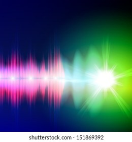 Abstract equalizer background. Blue-green wave with bright star.