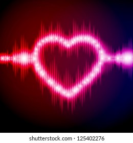 Abstract equalizer background with heart. Blue-Purple wave. EPS10 vector.
