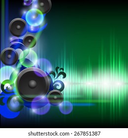 Abstract equalizer background with speakers. Blue-Green wave. EPS10 vector.
