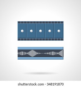 Abstract equalizer and button bars on display for video processing or test. Multimedia, communications, blogging. Flat color style vector icon. Single web design element for mobile app or website.