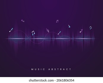 Abstract Equalizer Purple Background With Music Notes.