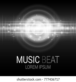 Abstract equalizer. Sound Wave. White lights background. Audio equalizer technology. Music beat vector. Detailed vector bokeh. Space For Text.