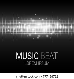 Abstract equalizer. Sound Wave. White lights background. Audio equalizer technology. Music beat vector. Detailed vector bokeh. Space For Text.