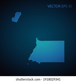 Abstract Equatorial Guinea map template made from blue diagonal lines on dark background. Vector illustration EPS10.