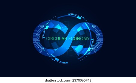 Abstract ESG circle circular economy with circuit board concept sustainable corporate development Environment, Social, and Governance on a modern blue background.