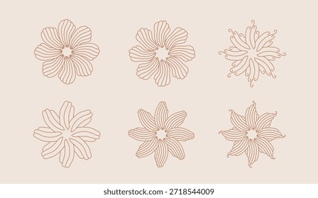 Abstract esoteric boho suns. Minimalist elegant bohemian shapes like hibiscus flowers. Vector modern aesthetic suns.
