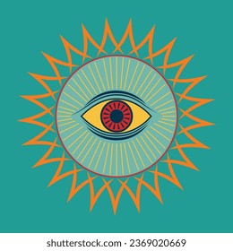 Abstract esoteric ornament with human eye illustration.