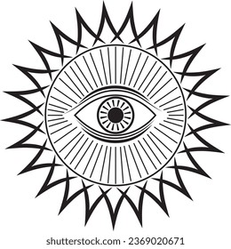 Abstract esoteric ornament with human eye illustration.