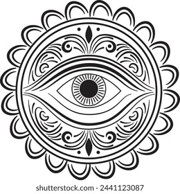 Abstract esoteric ornament with human eye illustration.