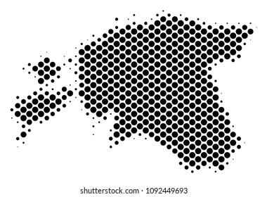 Abstract Estonia map. Vector halftone geographic plan. Cartographic dotted abstraction. Schematic Estonia map is made from regular round element grid.