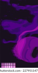 Abstract Ethereal Purple Cloud Fluid Background, with Color Leak, Vertical