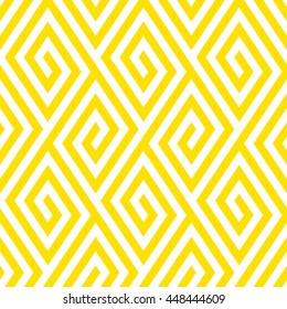 Abstract ethic geometric pattern with maze, diagonal stripes and lines in bright yellow and white. Op art seamless geometric background. Simple tribal bold print with ethnic african and moroccan motif