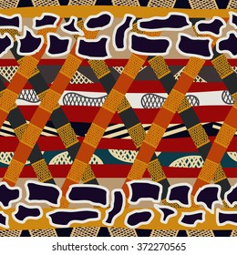 Abstract ethnic African pattern with cross elements. Vector illustration.