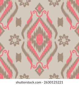 Abstract ethnic art ikat seamless pattern Seamless Ikat textile pattern in soft beige, hands drawn design Perfect for fabric printing, wallpaper, fashion textiles, and home decor. This vector EPS file