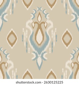 Abstract ethnic art ikat seamless pattern Seamless Ikat textile pattern in soft beige, hands drawn design Perfect for fabric printing, wallpaper, fashion textiles, and home decor. This vector EPS file