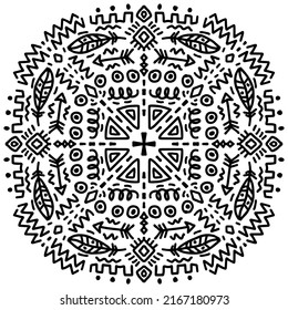 Abstract ethnic  art mandala on black and white.