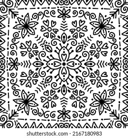 Abstract ethnic  art mandala on black and white.