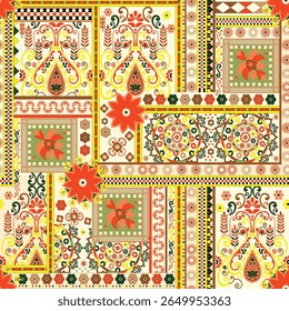 Abstract Ethnic Authentic Symmetric Pattern Ornamental Decorative Kaleidoscope Movement Geometric Circle and Star Shapes