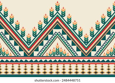  Abstract ethnic Aztec art. Geometric seamless pattern in tribal. Border decoration. Design for background, wallpaper, vector illustration, fabric, clothing, carpet, textile, batik, embroidery.