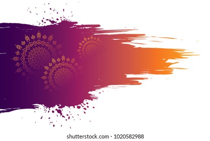 Abstract Ethnic Background with Watercolor Splash and Round Floral Ornaments Henna Mandala Design