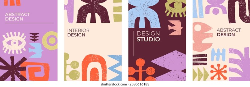 Abstract ethnic backgrounds. African boho art cards, posters, banners, covers design. Art elements, textured vertical design collections. Creative vector design